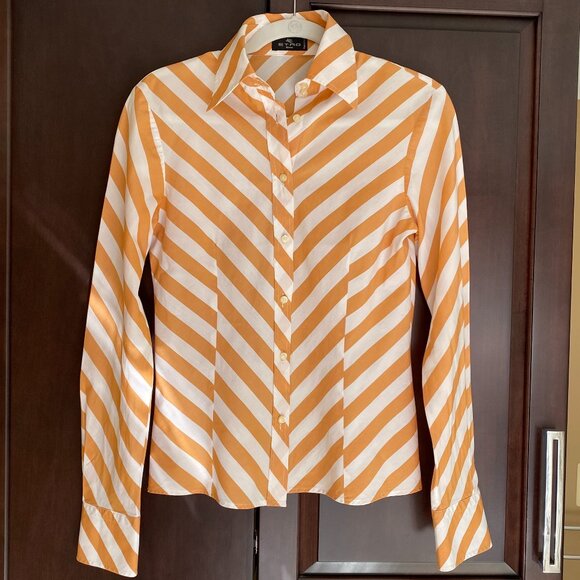 Etro BOLD STRIPE - Butterscotch Gold & White Long Sleeve Button Down - Picture 13 of 13